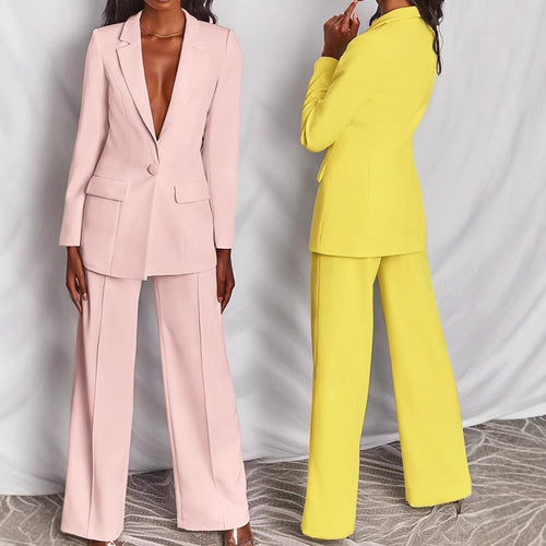 Damen nan taillierter Ein-Knopf-Blazer mit Pattentaschen und weiter Palazzo-Hose Hosenanzug Echo Archiv