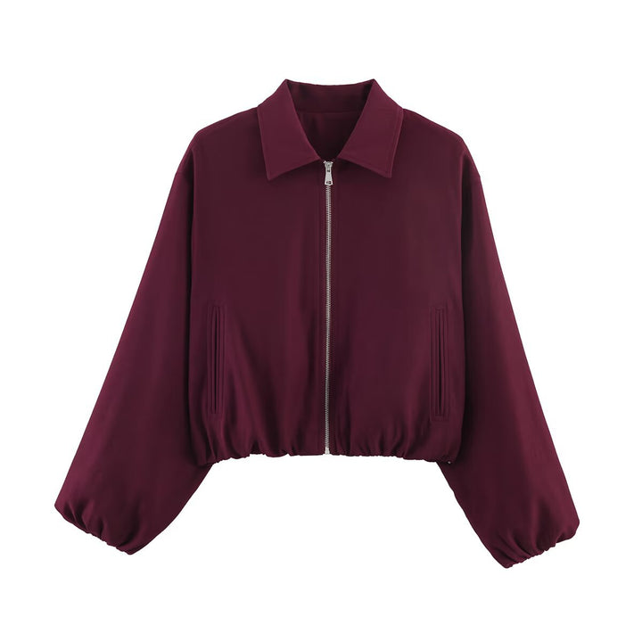 Damen Kurzjacke im Harrington‑Stil mit Polka‑Dot‑Muster, Ballonärmeln und elastischem Saum Echo Archiv