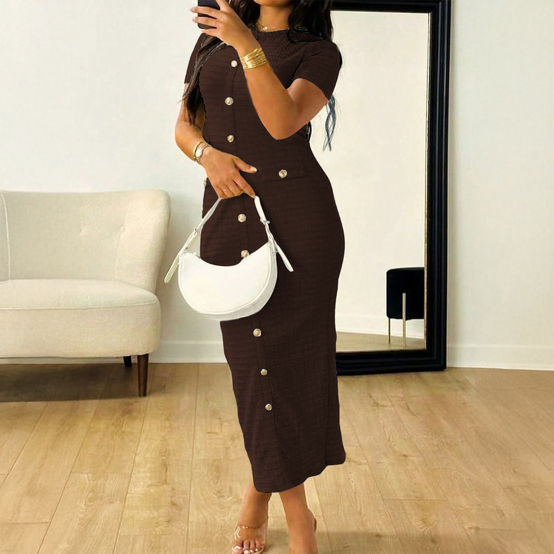 Damen Elegantes figurbetontes Maxikleid mit Knopfleiste und Taschen Echo Archiv