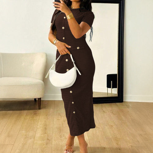 Damen Elegantes figurbetontes Maxikleid mit Knopfleiste und Taschen Echo Archiv