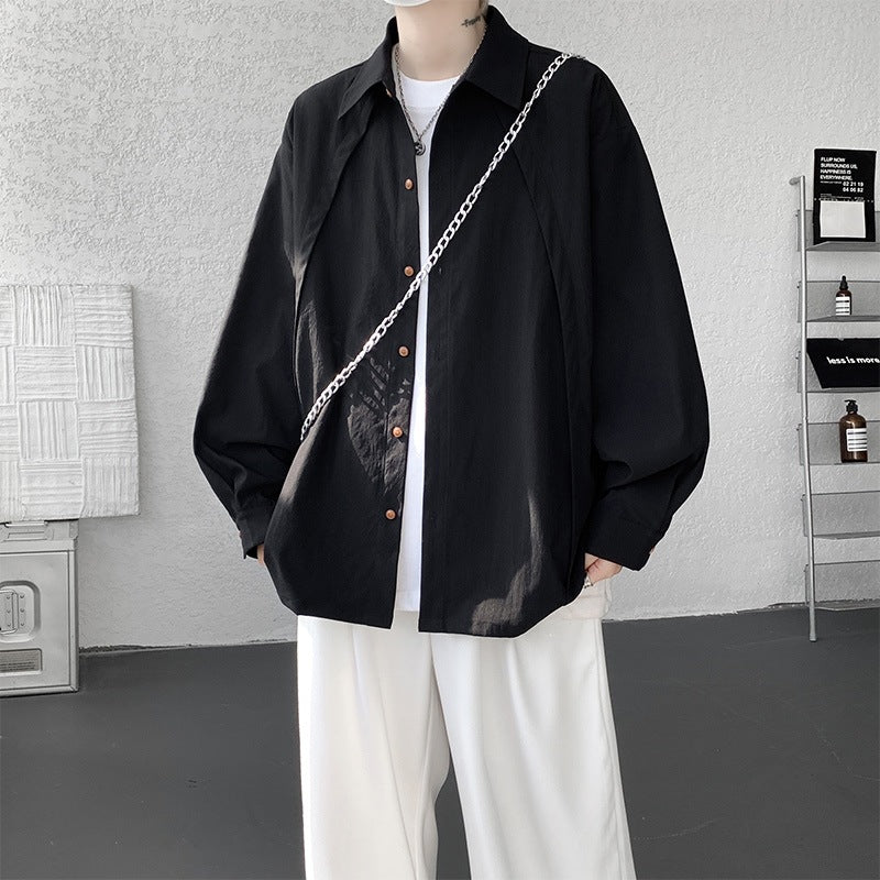 Herren Oversize-Hemdjacke aus leichtem Baumwollmix mit geradem Schnitt & Knopfleiste Echoarchiv