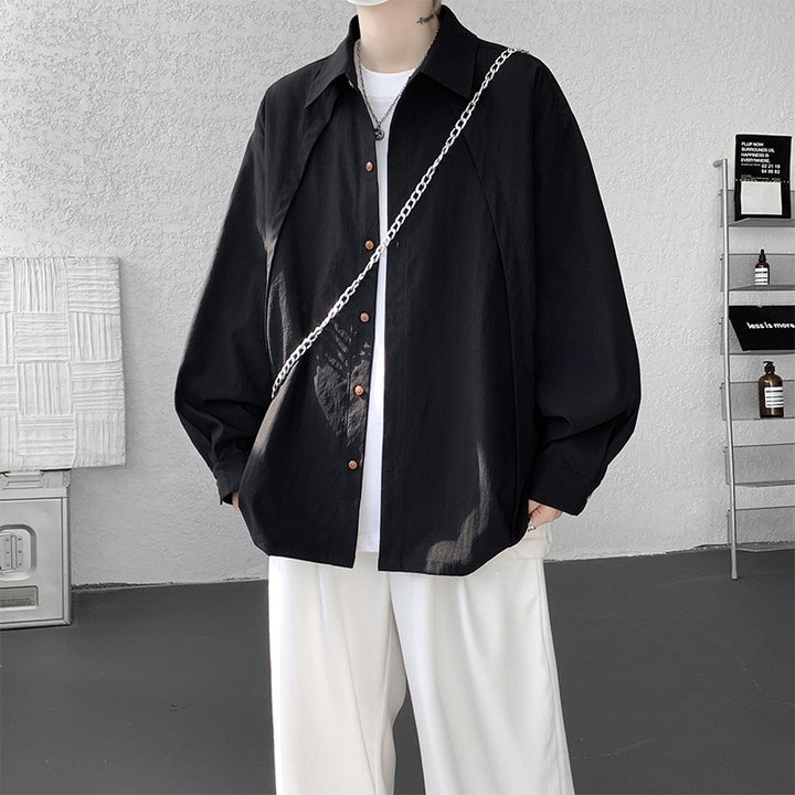 Herren Oversize-Hemdjacke aus leichtem Baumwollmix mit geradem Schnitt & Knopfleiste Echoarchiv