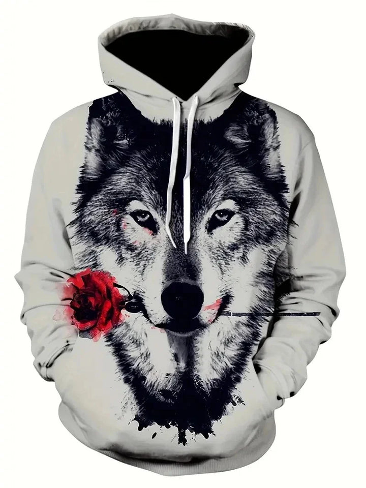 Damen Kapuzenpullover mit Wolf- und Schmetterlingsmotiv Echoarchiv