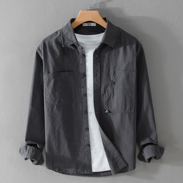Herren Leichtes Hemdjacken-Overshirt aus Baumwolltwill mit asymmetrischer Brusttasche und lockerem Schnitt Echoarchiv