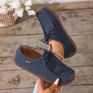Damen Canvas-Mokassin-Slipper mit Schnürung und gepolsterter Komfortsohle – Lioré