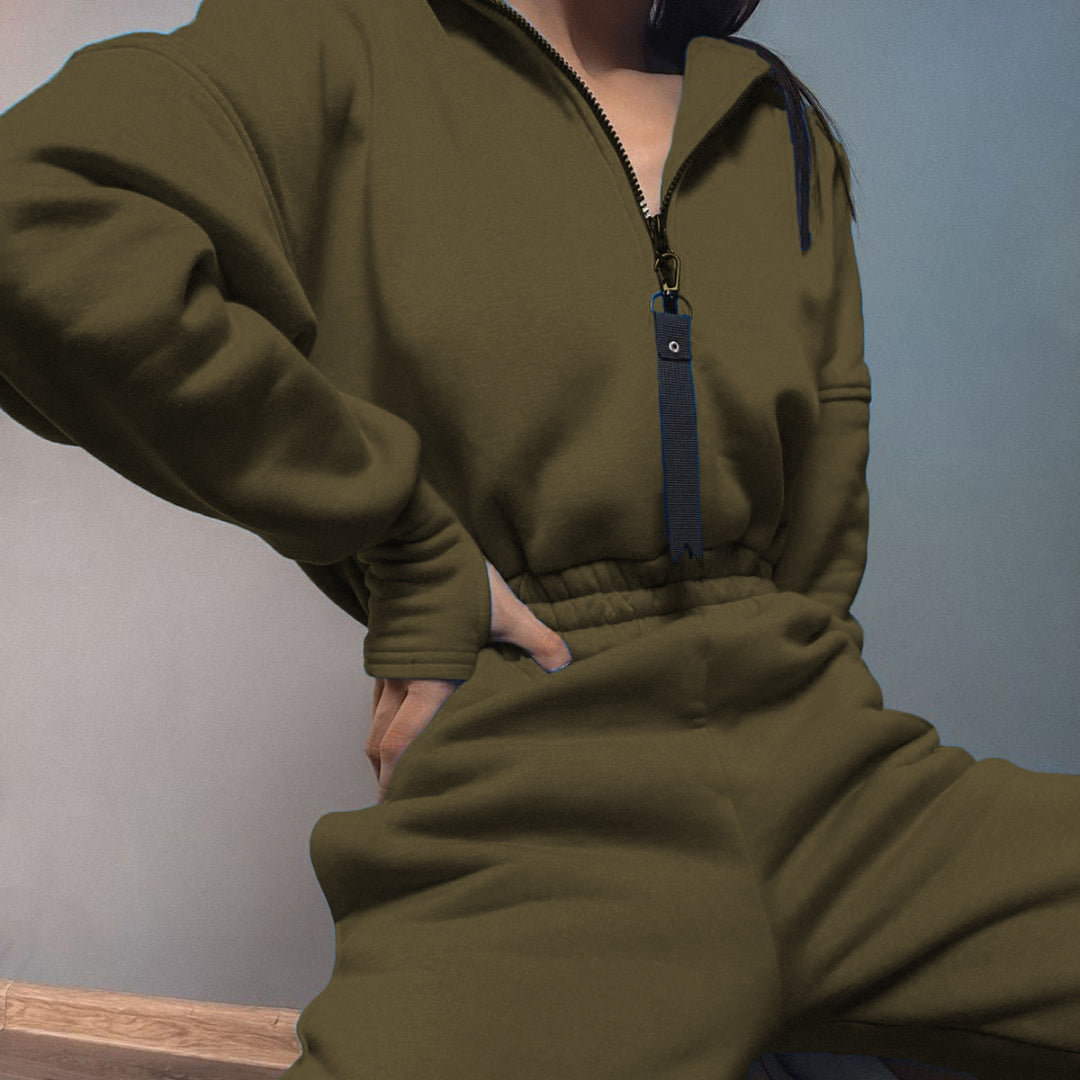 Damen nan kurzes Halbzip-Loungewear-Set mit elastischem Taillenbund und oversized Schnitt Echo Archiv