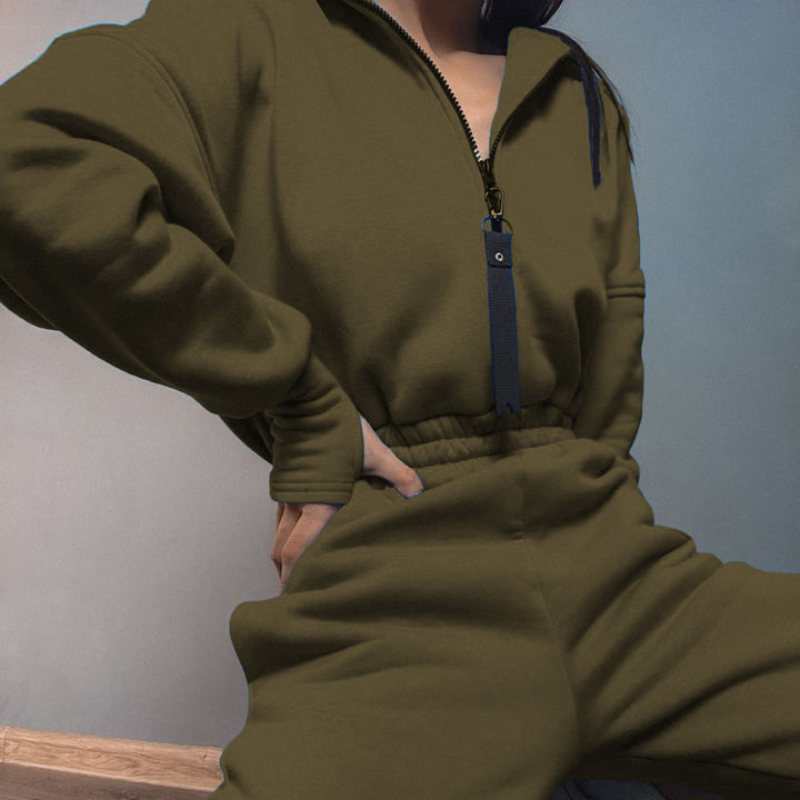 Damen nan kurzes Halbzip-Loungewear-Set mit elastischem Taillenbund und oversized Schnitt Echo Archiv