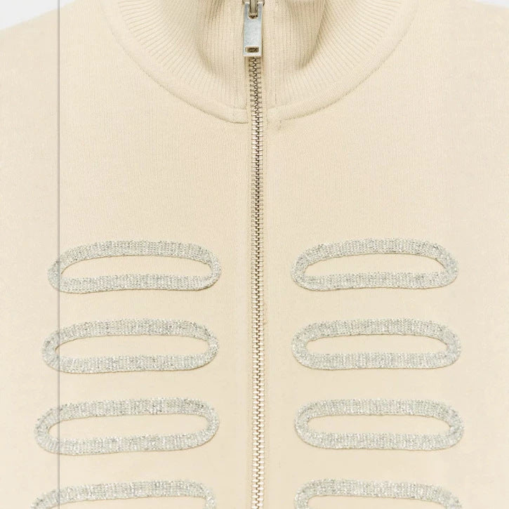 Damen Cropped‑Sweatjacke mit Stehkragen und dekorativem Kordelbesatz Echo Archiv