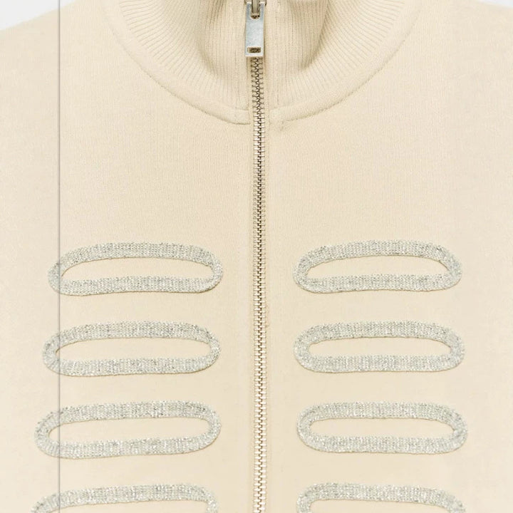 Damen Cropped‑Sweatjacke mit Stehkragen und dekorativem Kordelbesatz Echo Archiv