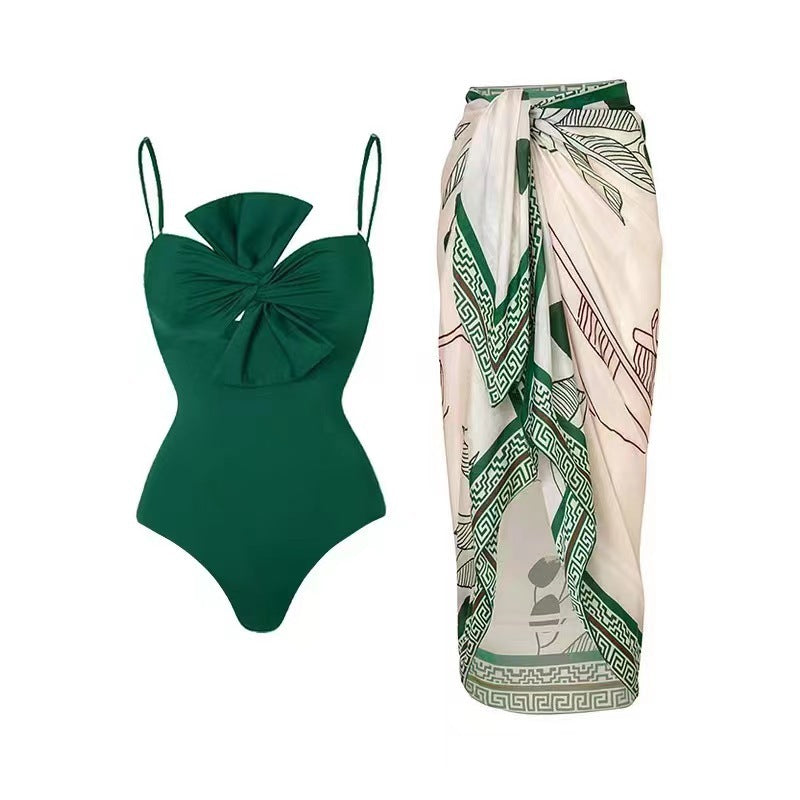 Damen Badeanzug mit elegantem Wickeldesign und floralem Pareo Echo Archiv