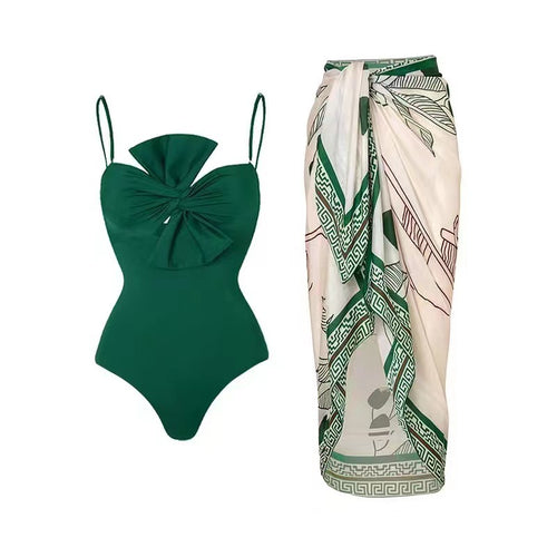 Damen Badeanzug mit elegantem Wickeldesign und floralem Pareo Echo Archiv