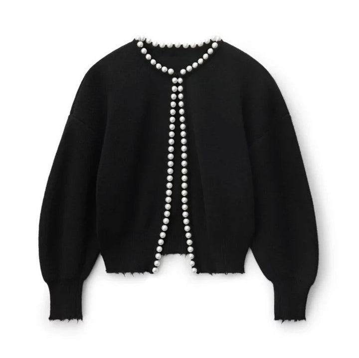 Damen Perlenverzierter Feinstrick-Cardigan mit Ballonärmeln – Veloura