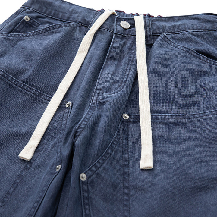 Herren Weite Utility-Denimhose mit Tunnelzugbund und aufgesetzten Taschen Echoarchiv