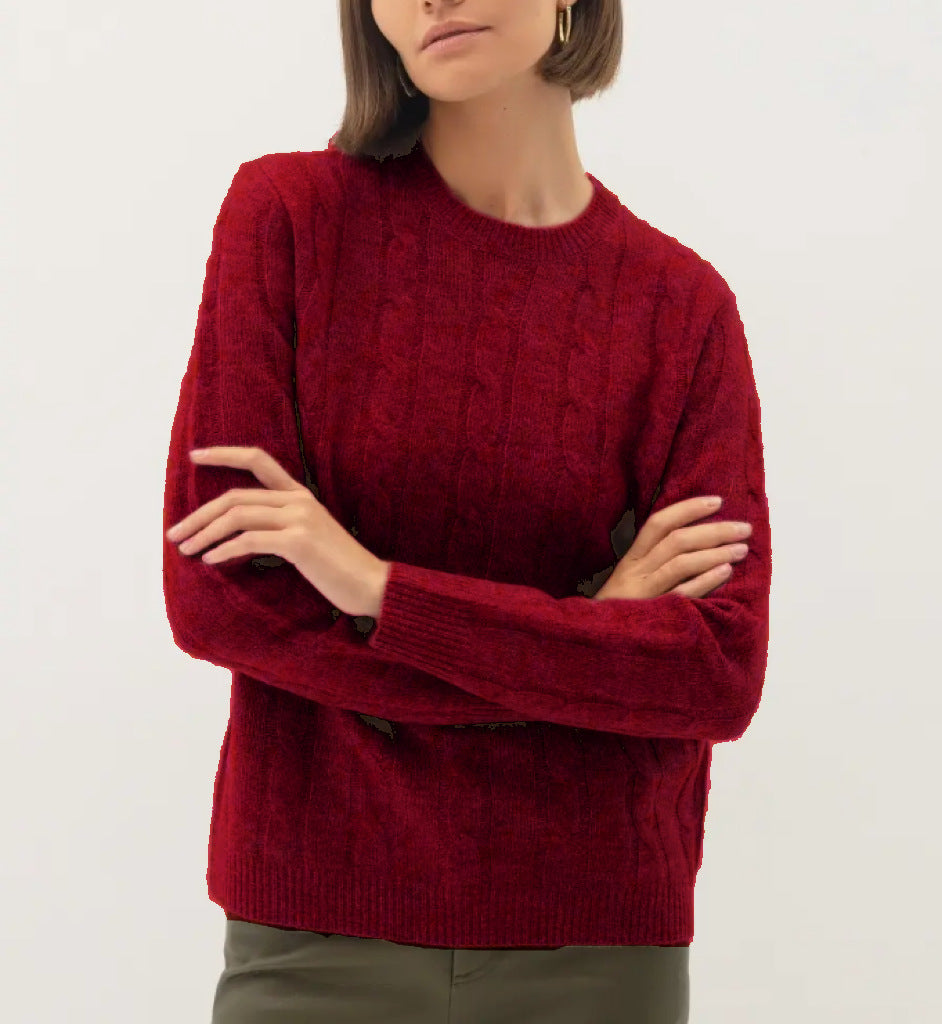 Damen Kabelstruktur‑Pullover im Zopfstrick mit Rundhalsausschnitt und nachhaltig weicher Wollmischung – Mavelle