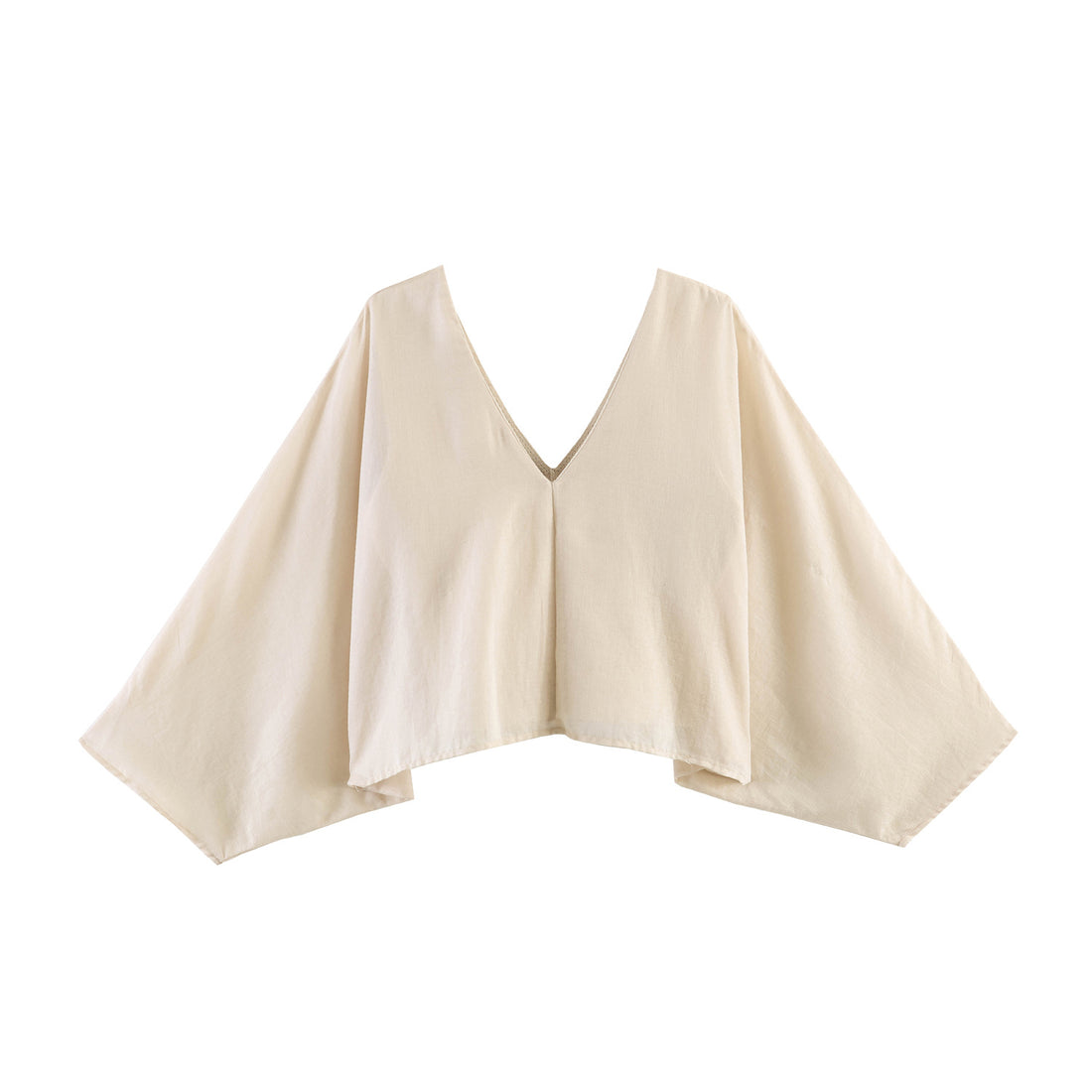 Damen Oversize-Leinenbluse mit V-Ausschnitt und weiten Fledermausärmeln Echoarchiv