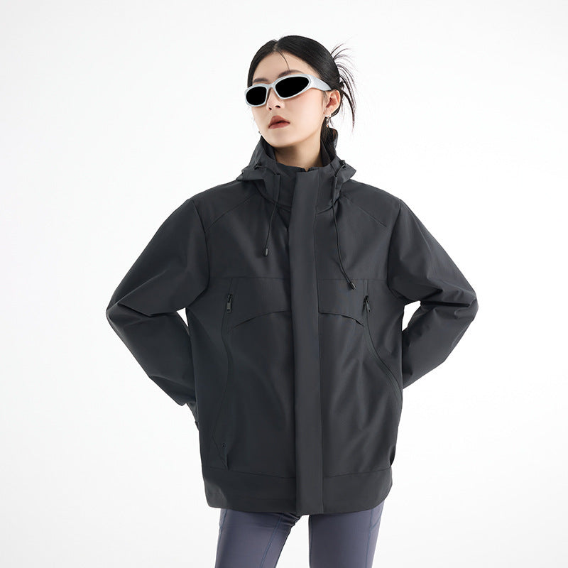 Damen technische wasserdichte Oversize-Parka mit Kapuze und verdeckten Reißverschlusstaschen Echoarchiv