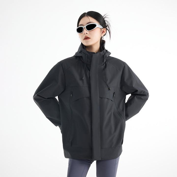 Damen technische wasserdichte Oversize-Parka mit Kapuze und verdeckten Reißverschlusstaschen Echoarchiv