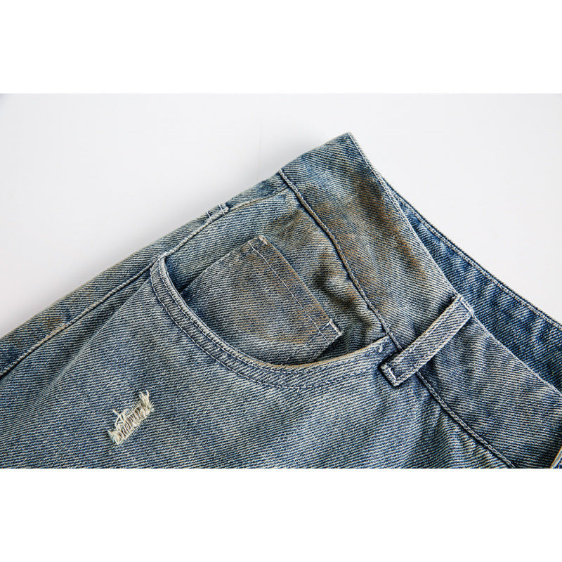 Damen Weite Baggy-Jeans mit hohem Bund, Used-Waschung und Rissdetails Echo Archiv