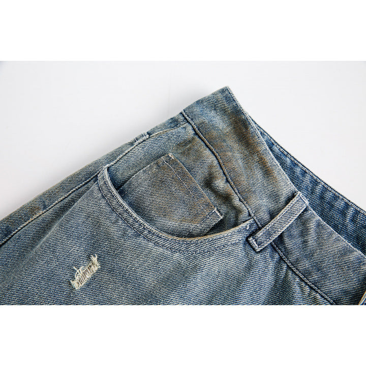 Damen Weite Baggy-Jeans mit hohem Bund, Used-Waschung und Rissdetails Echo Archiv