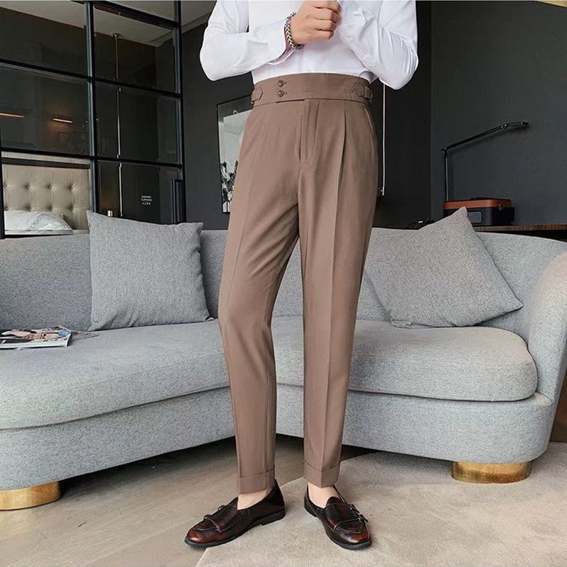 Herren Elegante Anzughose mit hohem Bund und doppelter Knopfdetails Echoarchiv