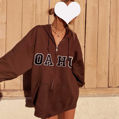 Damen extralanges College-Kapuzenzipper im Oversize-Schnitt mit Kängurutaschen – Auréline