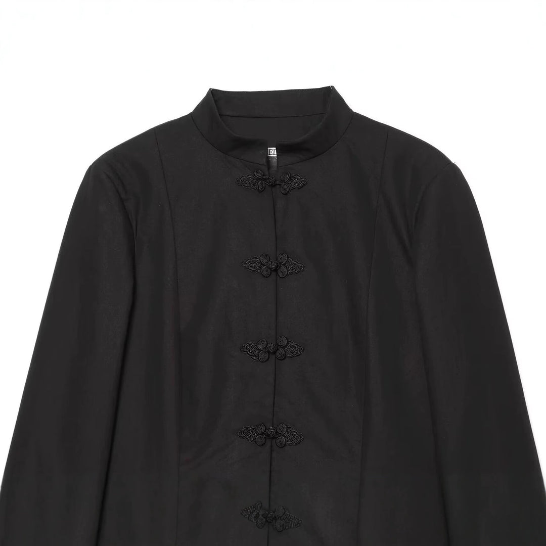 Damen Kurze taillierte Jacke mit Mandarin-Kragen und dekorativen Knotenverschlüssen Echo Archiv