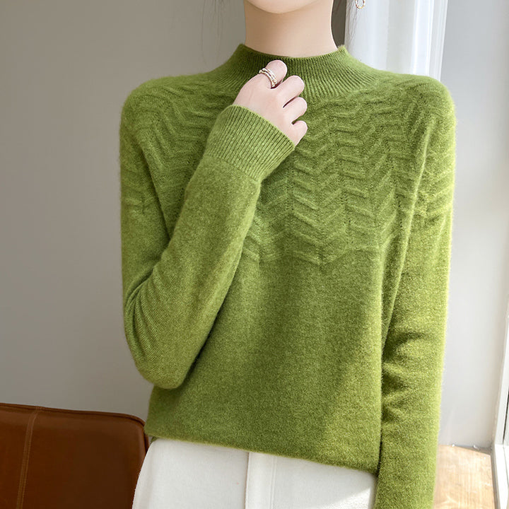 Damen Weicher Feinstrick-Mockneckpullover mit Chevron-Ajour und Kaschmirlook Echoarchiv