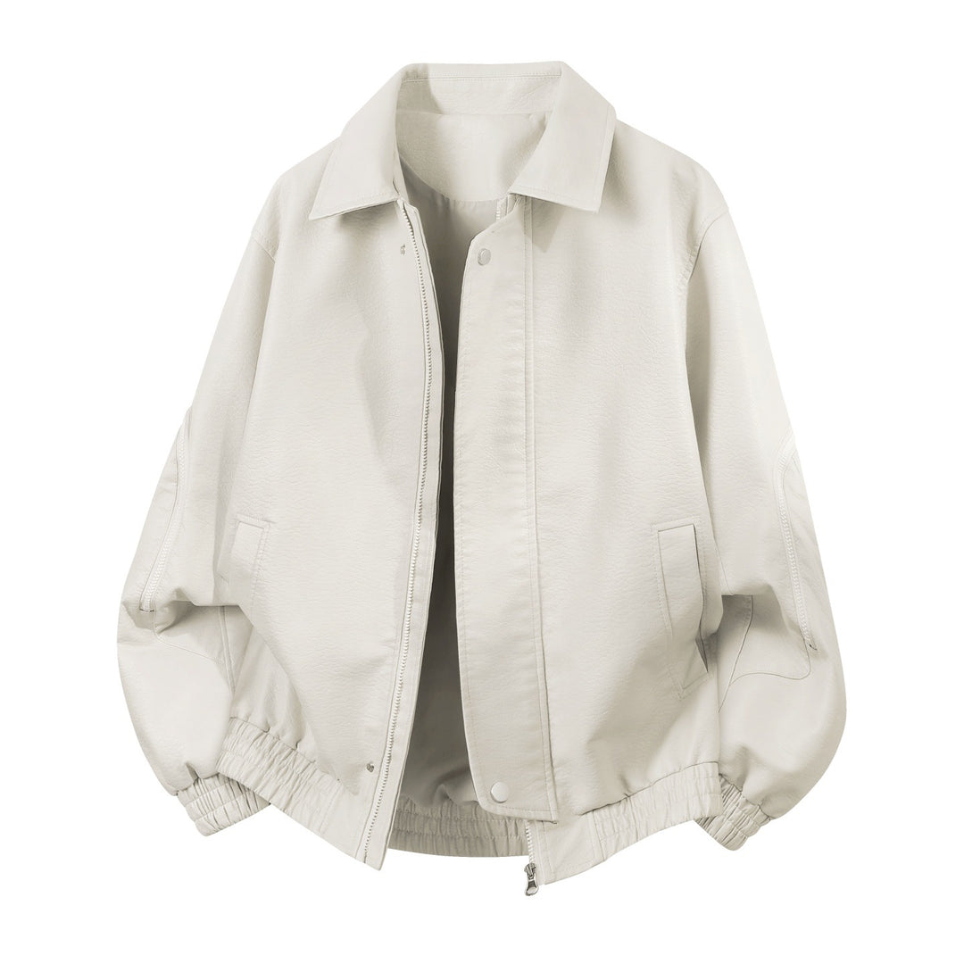 Männlicher Übergrößen-Faux-Leder-Blouson mit elastischem Saum und verdecktem Reißverschluss – Taviero