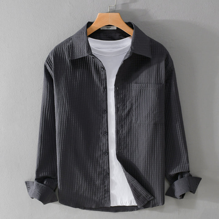Herren Texturiertes Waffelstruktur-Overshirt mit Brusttasche und legerer Passform Echoarchiv