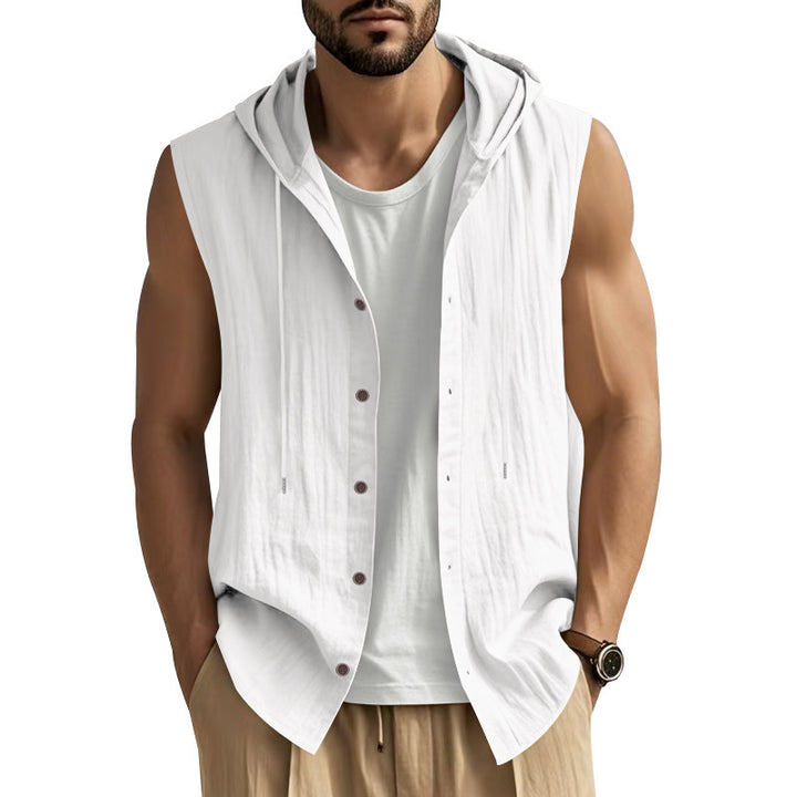 Herren ärmelloses Kapuzenshirt mit Knopfleiste Echoarchiv