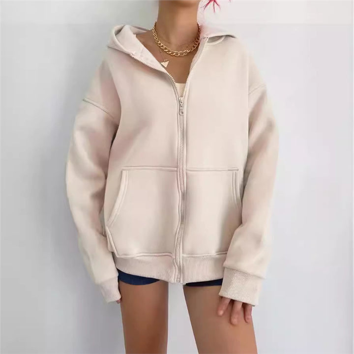Damen nan oversized Zip-Hoodie mit French-Terry Fleece, Kängurutaschen und verlängerten Ärmelbündchen Echo Archiv