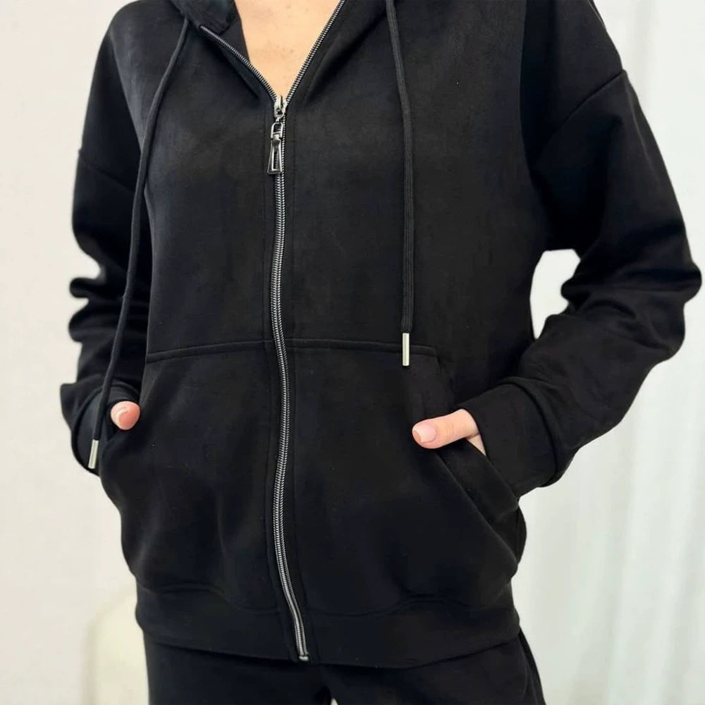 Damen Lässiges Kapuzen‑Sweatset mit Reißverschluss und weitem Jogger‑Schnitt Echoarchiv
