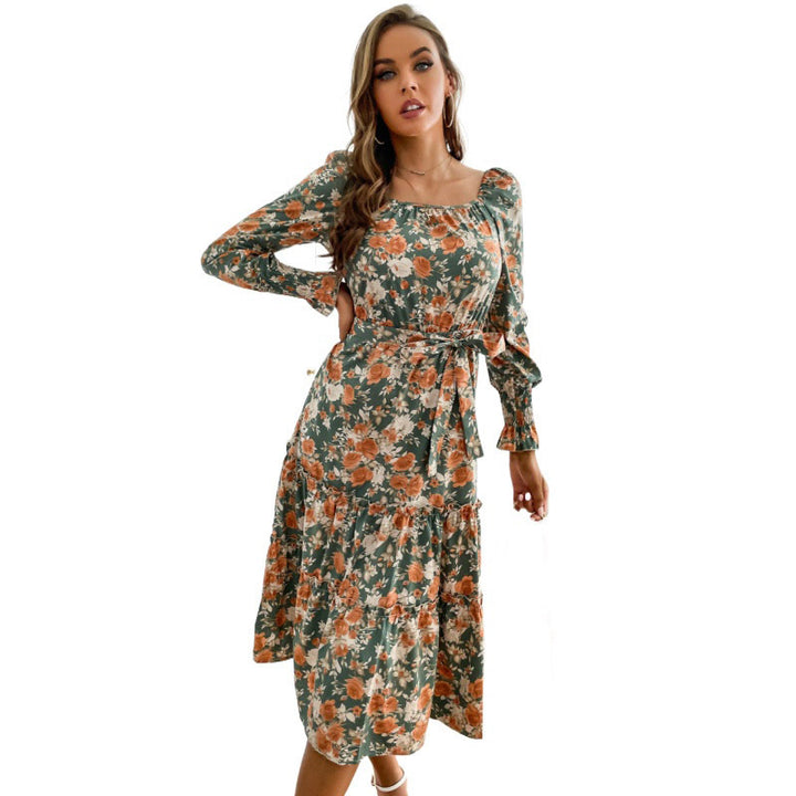 Damen Blumenkleid mit Tendervollfalten und runder Ausschnitt Echo Archiv