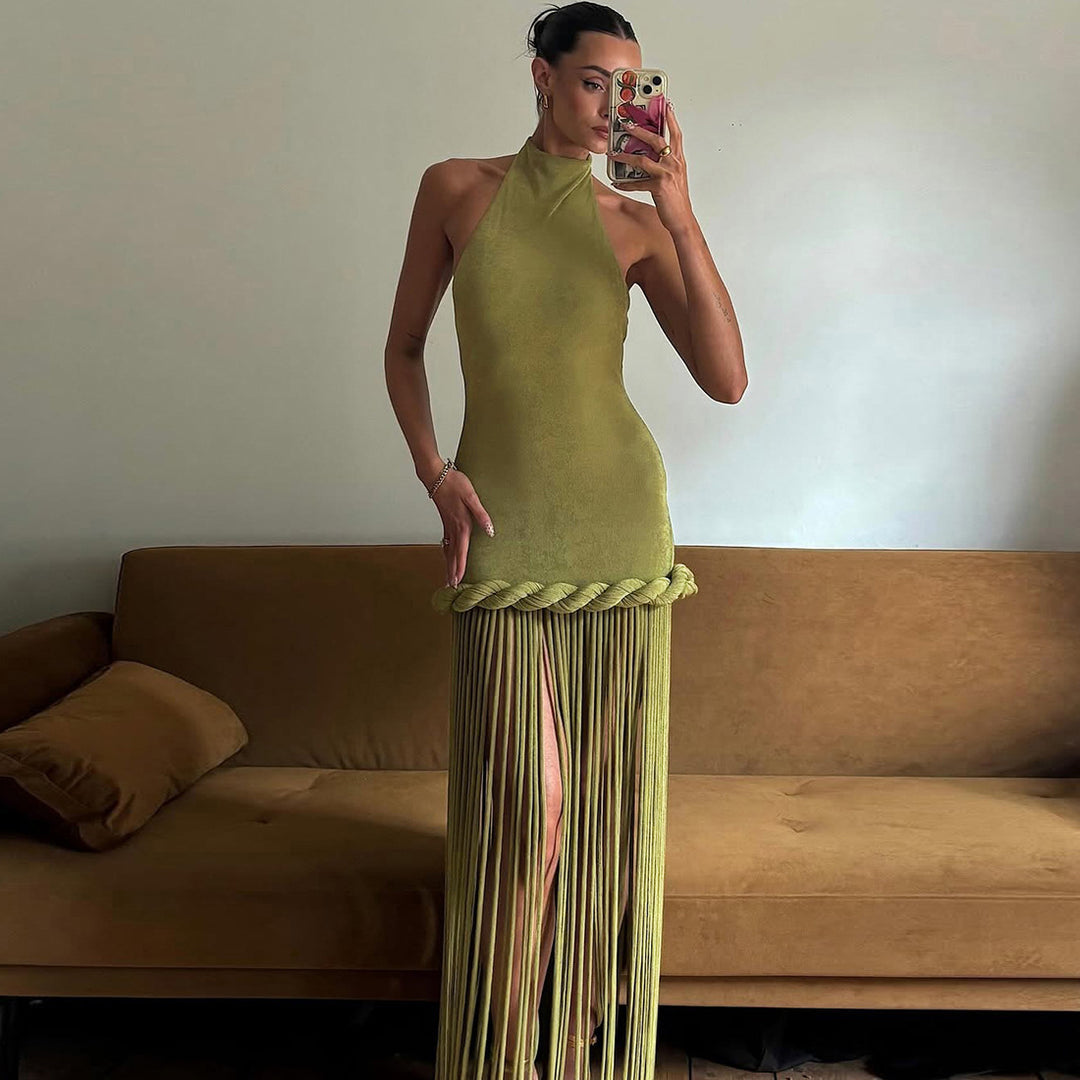 Damen Kurzes Kleid mit fransiger Detail Echo Archiv