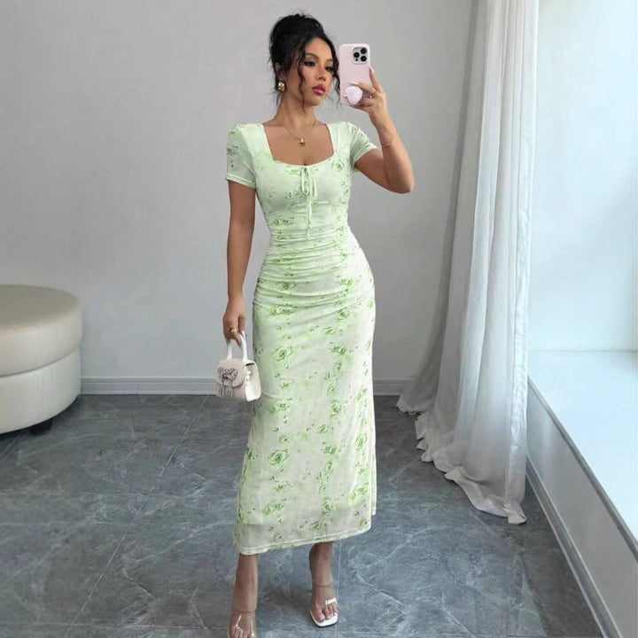 Damen Midi-Kleid mit raffinierten Falten und floralem Muster Echo Archiv