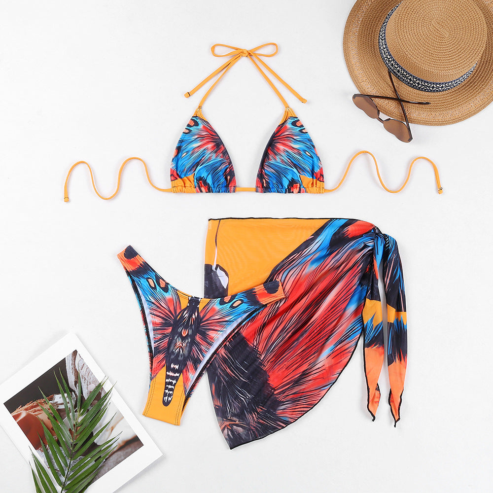 Damen Triangel-Bikini-Set mit aufregendem Schmetterlingsdruck und passendem Pareo Echo Archiv
