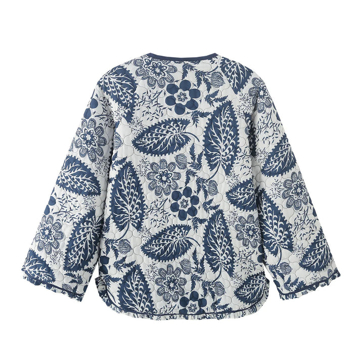 Damen nan gesteppte Steppjacke mit floralem Patchwork-Print, runder Knopfleiste und gerundetem Saum Echo Archiv