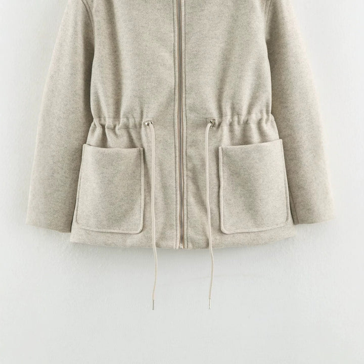 Damen Kurzjacke aus Wollmix mit Tunnelzug‑Taillierung und aufgesetzten Taschen Echoarchiv