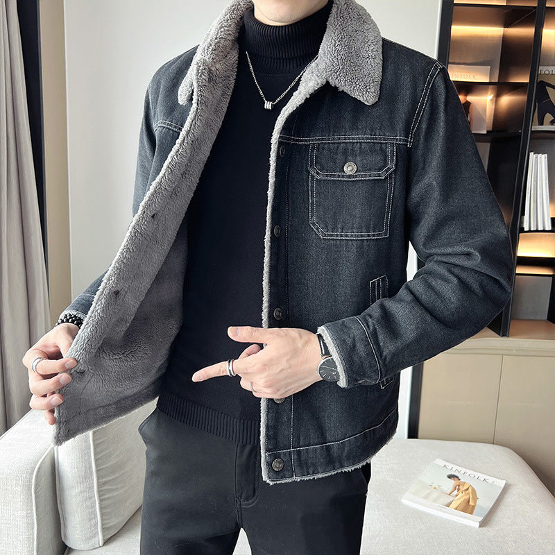 Herren Lässige Denimjacke mit Teddyfellkragen – Denvaro