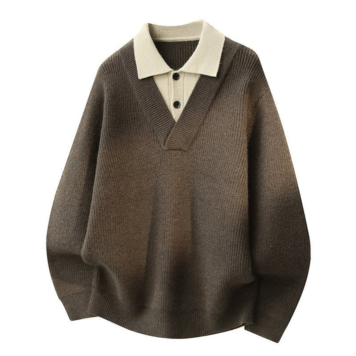 Damen Modischer Grobstrickpullover mit V-Ausschnitt und Kragen Echoarchiv