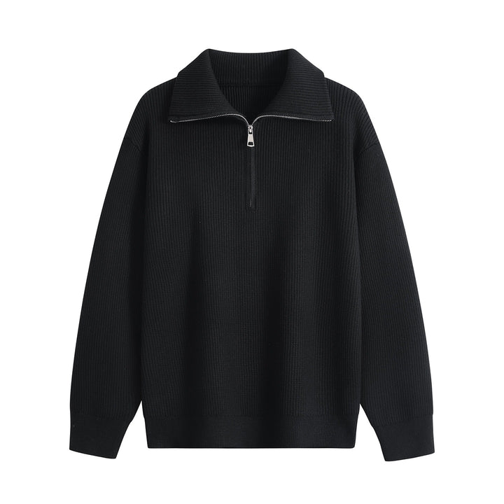 Herren Halbzip-Strickpullover mit Rippenstruktur und großem Umlegekragen Echoarchiv