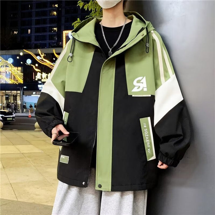 Herren Colourblock-Utility-Outdoorjacke mit Kapuze, Kontraststreifen und verdecktem Reißverschluss Echoarchiv