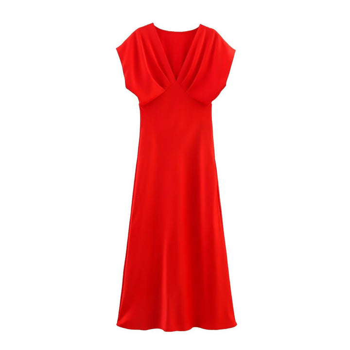 Damen Maxikleid mit elegantem V-Ausschnitt und fließendem Satin-Material Echo Archiv