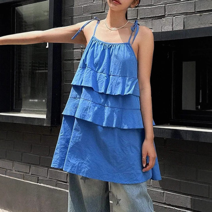 Damen luftiges Schwingkleid mit mehrlagigem Design und verstellbaren Trägern Echo Archiv