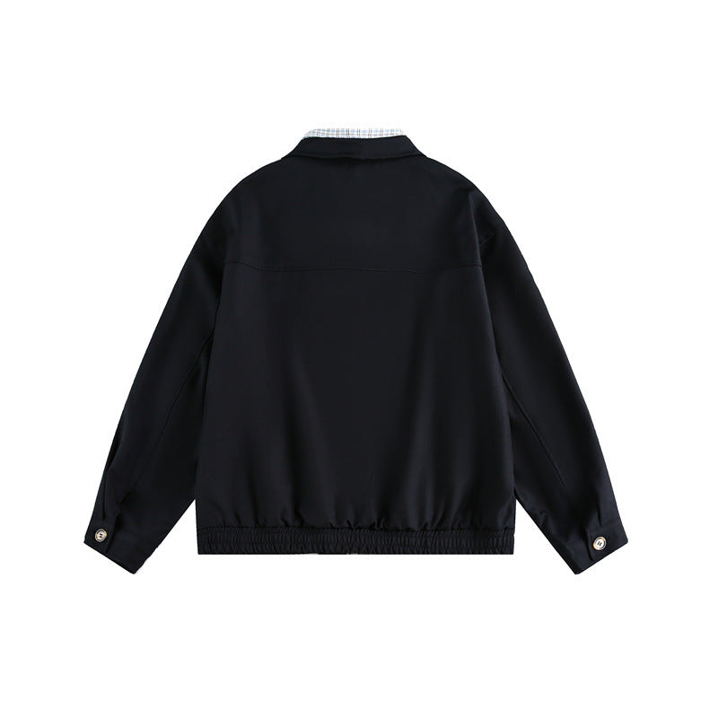 Unisex Boxy-Blousonjacke mit kontrastierender Reißverschlussleiste und kariertem Innenkragen Echoarchiv