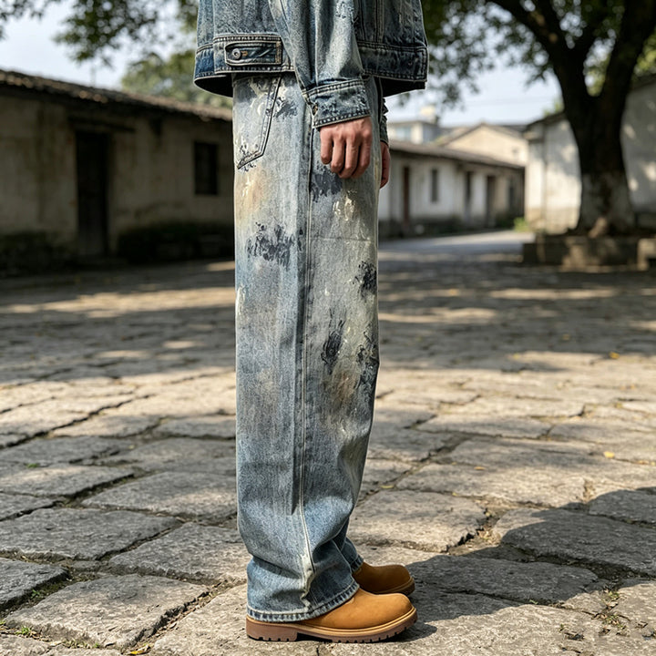 Herren Weite Denim-Jeans im Used-Look Echoarchiv