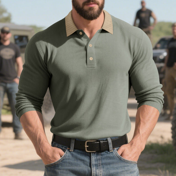 Herren langärmliges Poloshirt mit strukturiertem Design und klassischem Kragen Echoarchiv