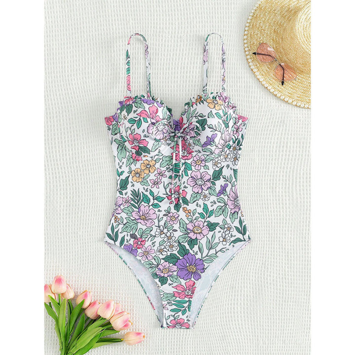 Damen Einteiliger Badeanzug mit floralem Design und traumhaftem Ausschnitt Echo Archiv
