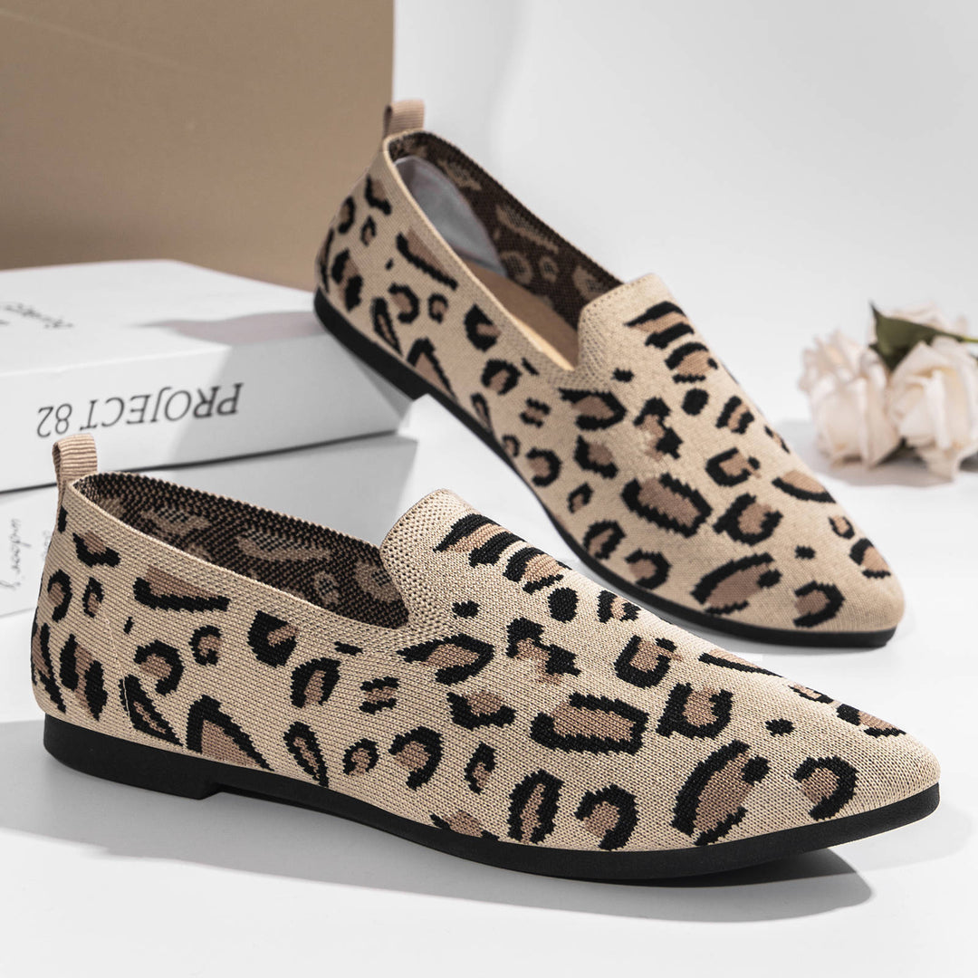 Damen nan gestrickter Slip-On Loafer mit Leo-Jacquard, gepolstertem Komfortfußbett und rutschfester EVA-Sohle Echo Archiv