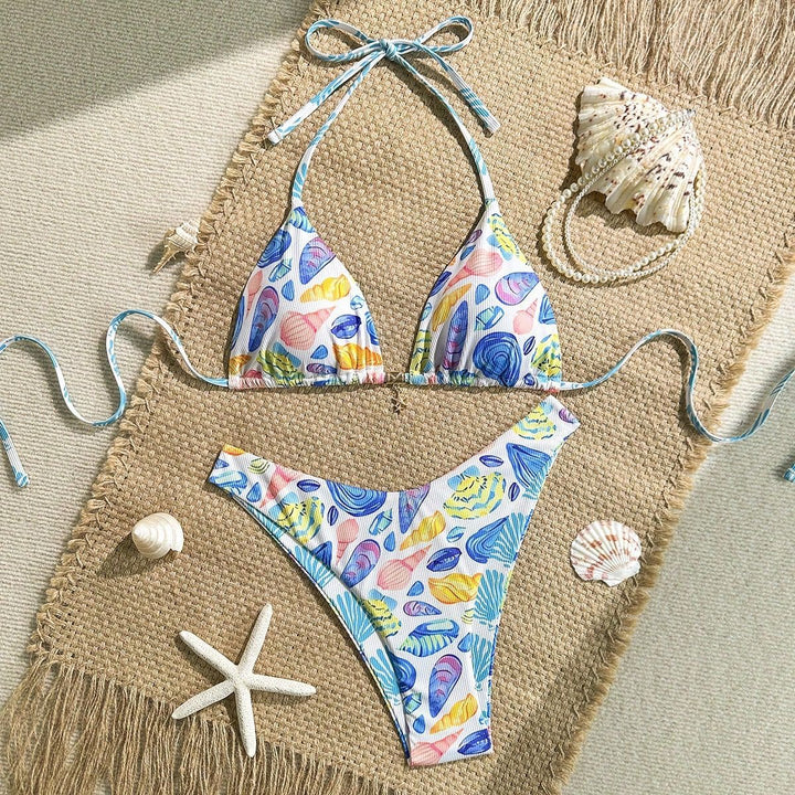 Damen fröhlicher Blumenmuster-Bikini mit Rüschen Echo Archiv